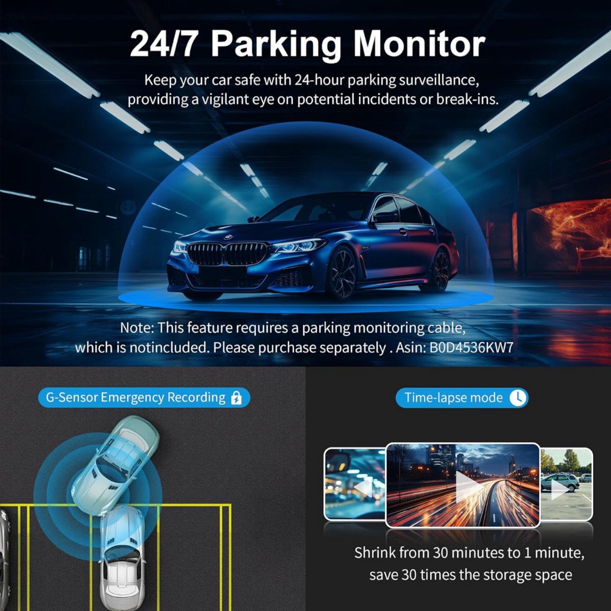 Dashcam - Daschcams - Auto - Camera - Vooruit - Achteruit - Video - Autobeveiliging - Parkeerbeveiliging - Recording - Dag en Nacht - Schadepreventie – foto 6