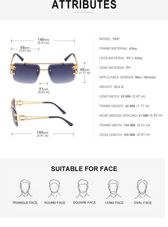 Zonnebril Bruin | Rimless Glasses | Oversized | Frameloos Zonnebril| Trendy Eyewear voor Heren en Dames | Randloze Zonnebril | Heren/ Dames bril | zomerbril/ bril/ brillen | Heren zonnebril / zonnebril zonder rand | zomer bril | Randloze bril — afbeelding 5