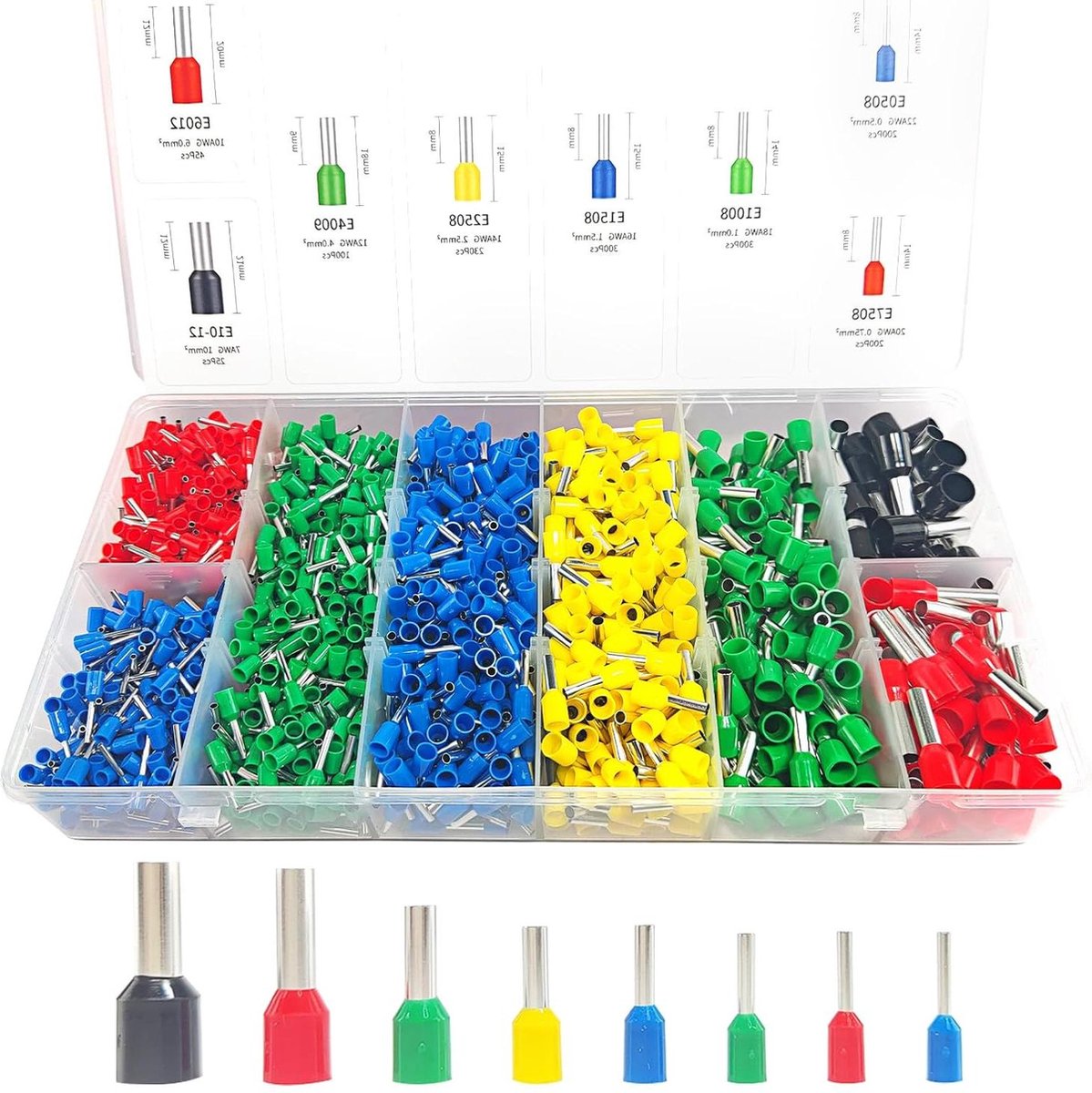 Adereindhulzen assortiment 05-10 mm² geïsoleerd - Meerkleurig kabelschoenen set - Draadverbinding - 1400 stuks