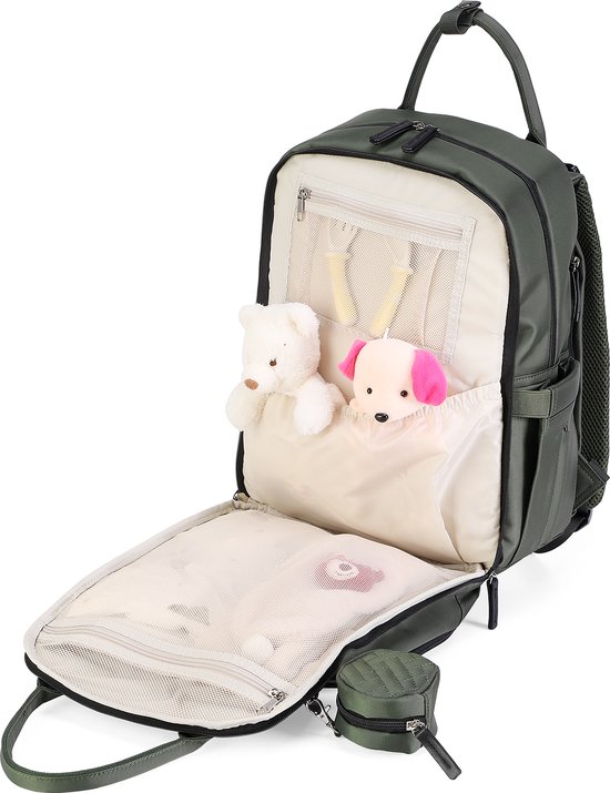 Brisby Premium Luiertas – Uitgebreide en Functionele Verzorgingstas – met buggymontage – Anti Diefstal Vakken - Reistrolley Sleeve - Inclusief verschoonmatje t.w.v.15,99 euro en speenhouder - Levenslange Garantie - Groen — afbeelding 2