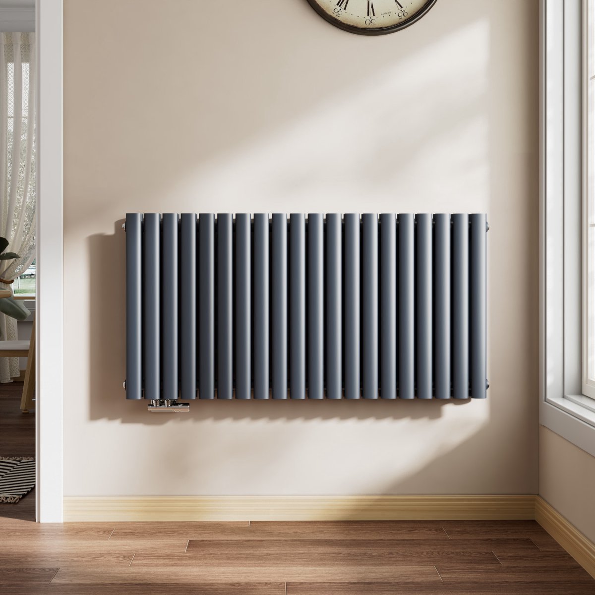 EMKE Design Radiator - Ovale Buizen - 60x118 cm - Dubbel - Mat Antraciet - 1828 W - Verwarming Alle Ruimtes