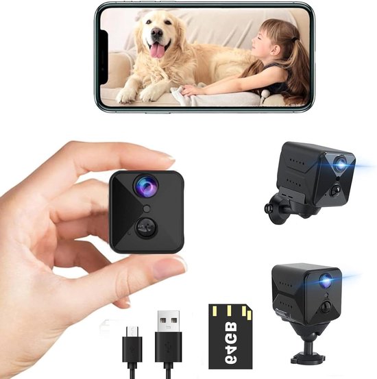 LEAZZLE Mini-camera, 4K HD wifi, verborgen bewakingscamera, live recorder met nachtzicht, camerabewaking binnen, mini-camera, live overdracht, mobiele telefoon, bewegingsmelder