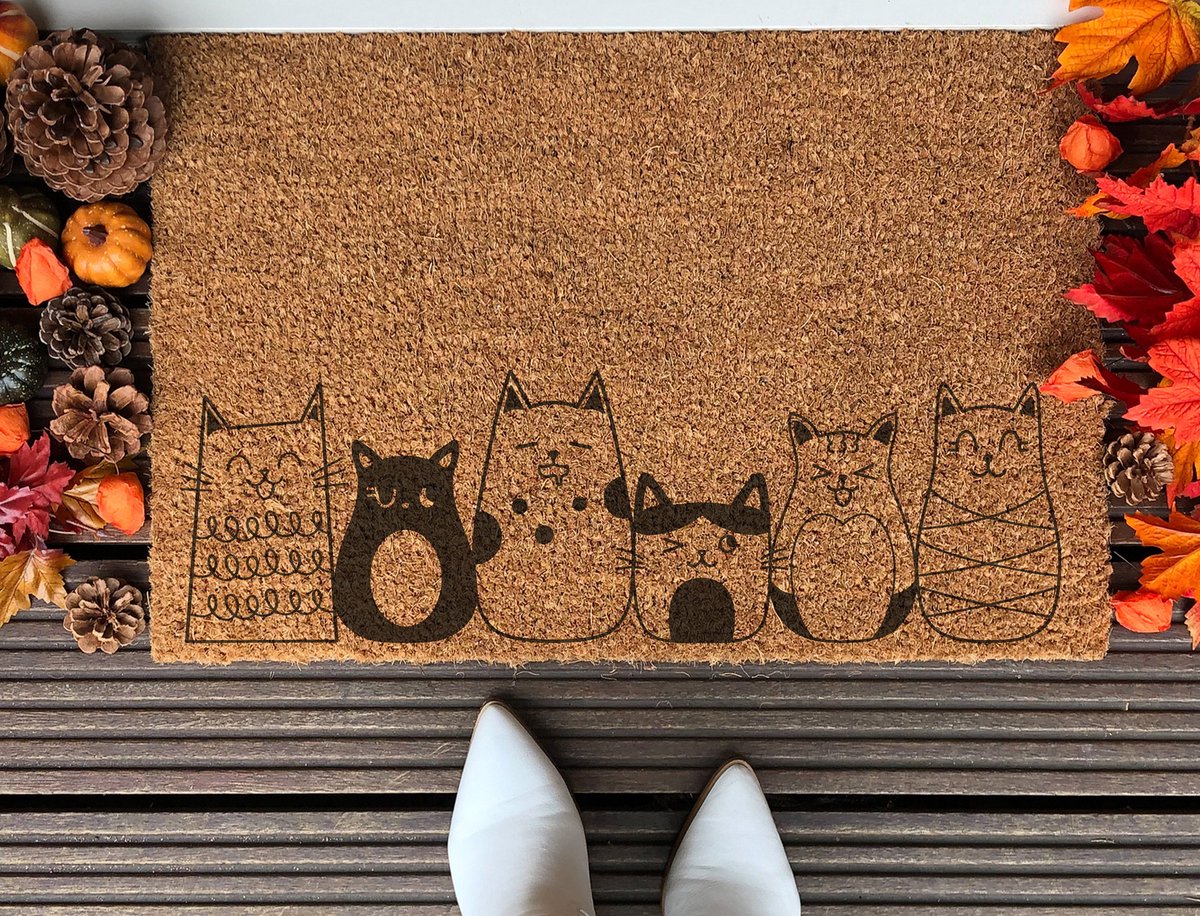 Laser Point Cat | 90x60 cm | Nieuwe huis cadeau | Ingangsmat | Deurmat met stijl | Verhuizing cadeau | Praktisch & trendy | Perfect voor binnenkomst | Cadeau voor nieuwe woning bruin | zwart (gravering 90x60)