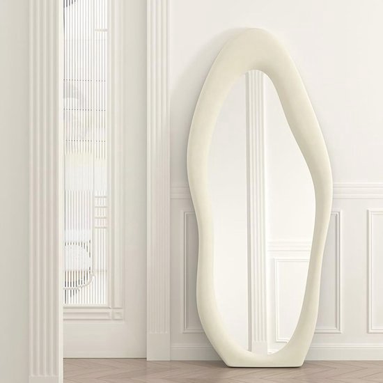 SensaHome Gestoffeerde Staande Spiegel Ovaal - Suède Velour - Wit 160x60 Cm