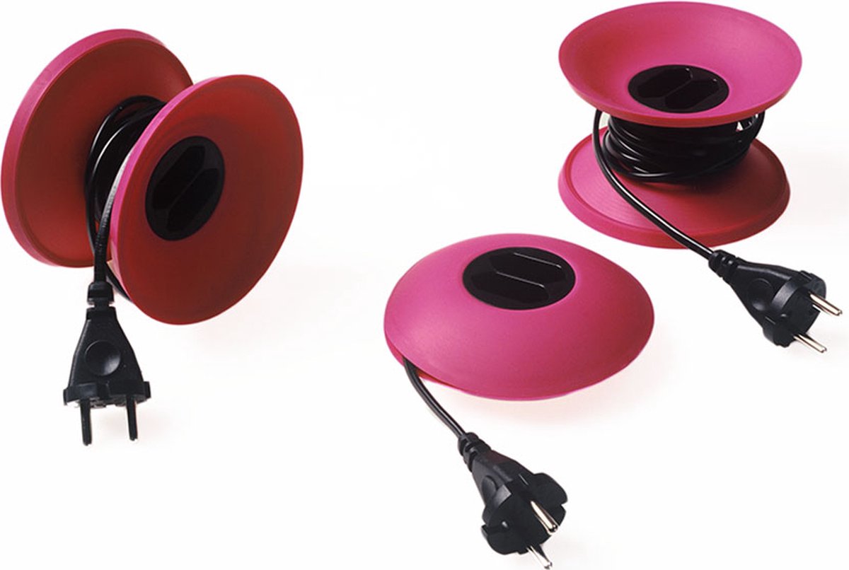 Design Verlengsnoer - Haspeltje - CableDisk - Fuchsia roze - Ø 12 cm - ALLEEN VOOR PLATTE STEKKERS