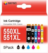 Pack de 5 encres INKFIND PGI550XL CLI551XL pour Canon 550, Canon 550, Canon 551, Canon PGI-550XL CLI-551XL pour Pixma IP7250, IP8750, IX6850, MG5450, MG5550, MG5600, MG5650, MG5655, MG6350, MG6450, MG6600, MG6650, MG7150, MG7550, MX720, MX925