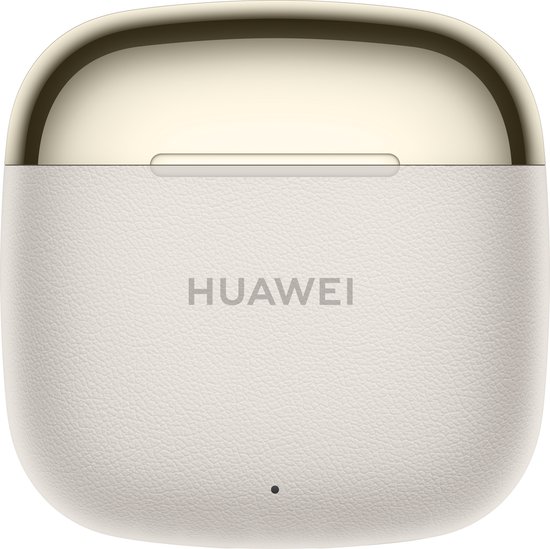 Licht beige oplaadcase met gouden deksel en HUAWEI logo.