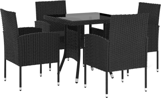 Prolenta Premium - Tuintafel Met Acaciahouten Blad 90x90x75 Cm Poly Rattan Grijs