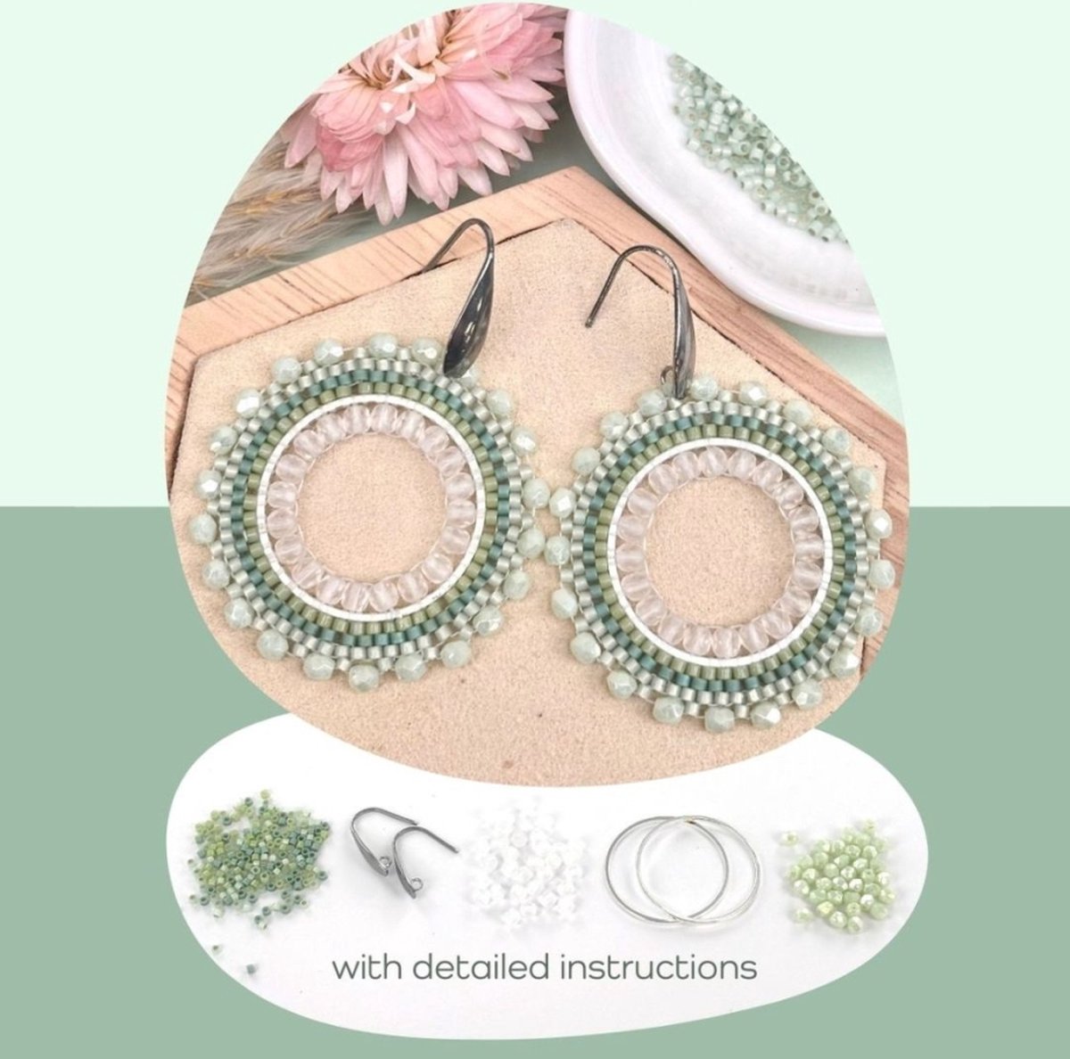 DIY pakket ronde oorbellen maken - Mint zilver