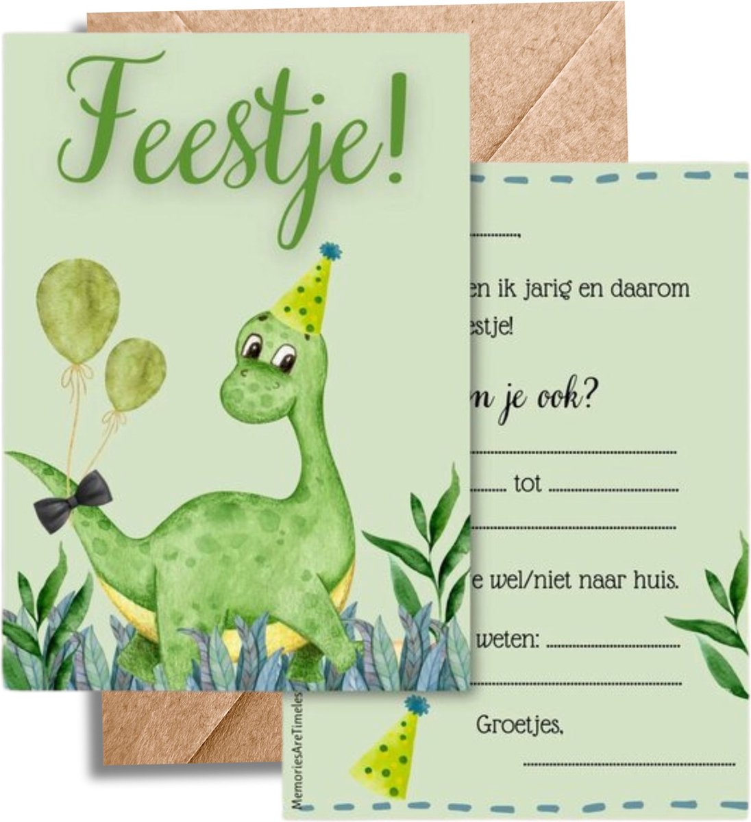 Dino Traktatie Uitdeelset - Compleet Feestpakket met Uitnodigingen, Gepersonaliseerde Stickers en Transparante Zakjes — afbeelding 2