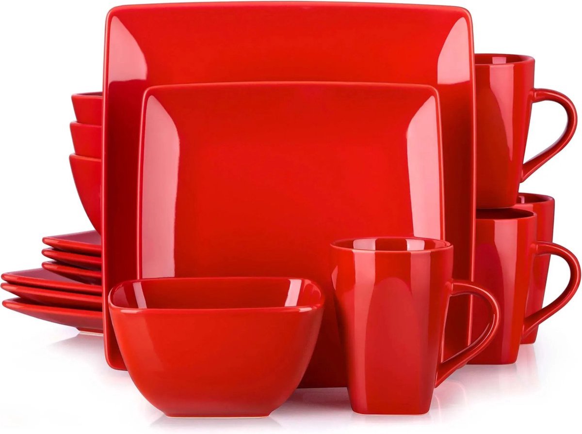 Rood Servies - Keramisch - Voor Keuken en Tafel - Complete Set