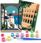 Rubye® Schilderen Op Nummer Volwassenen – Italië – Inclusief Verf en Penselen – Canvas Schildersdoek - Kleuren op Nummer - Dubbele Set - 15x20cm