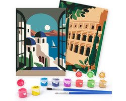 Rubye® Schilderen Op Nummer Volwassenen – Italië – Inclusief Verf en Penselen – Canvas Schildersdoek Zonder Frame - Kleuren op Nummer - Dubbele Set - 15x20cm