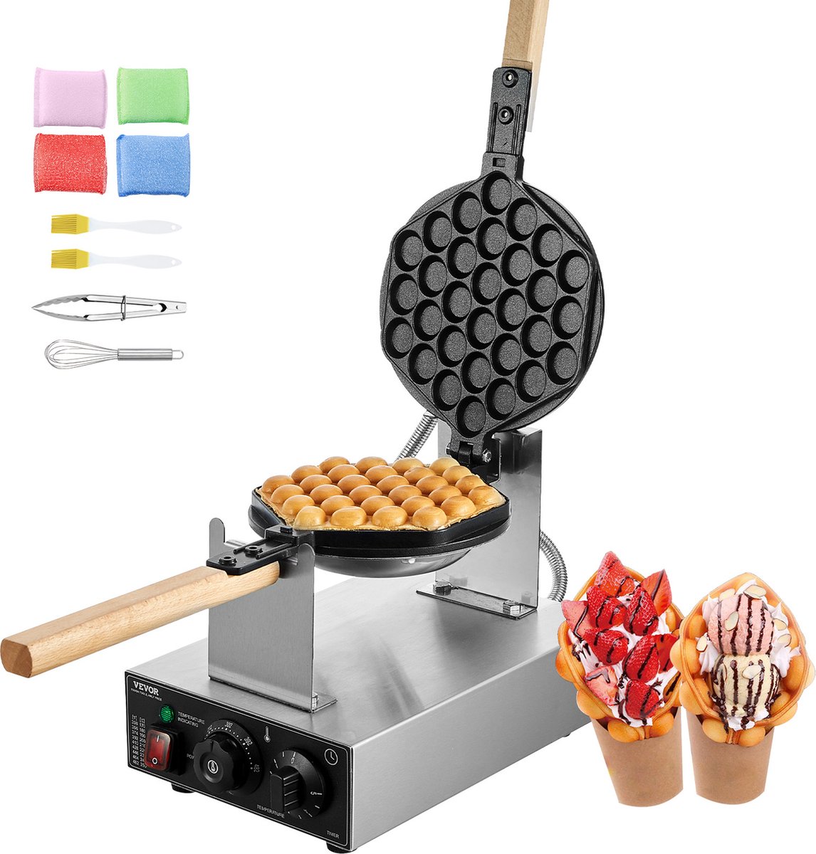 VEVOR Wafelmaker Bubble Wafelijzer Eierwafel 1400W Wafelijzer 50-250°C Temperatuur