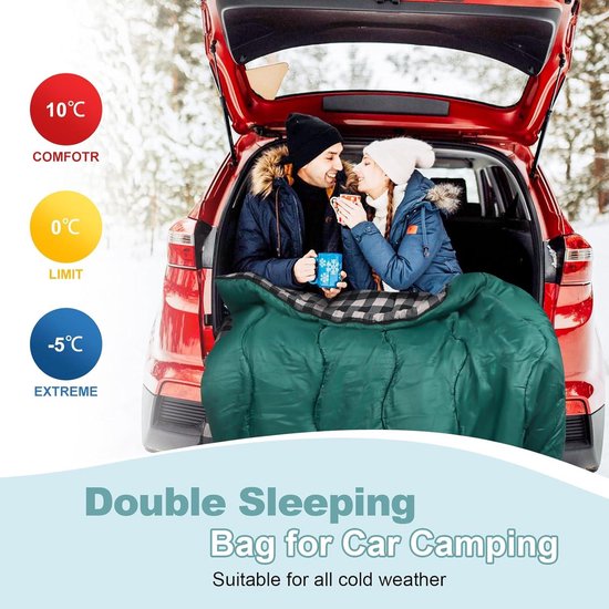 0-graden katoenen dubbele slaapzak voor volwassenen - queensize flanellen slaapzak - koud weer waterdicht - warme 2-persoons slaapzak voor koppels - familie camping - RV reizen van Sleepingo — afbeelding 4