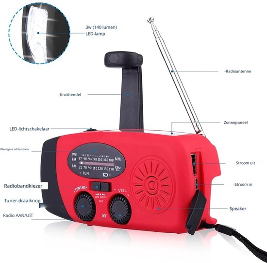 Radio Op Batterijen (Accu) Voor Rampen - Radio Opwindbaar - Noodradio - Noodradio Solar Opwindbaar