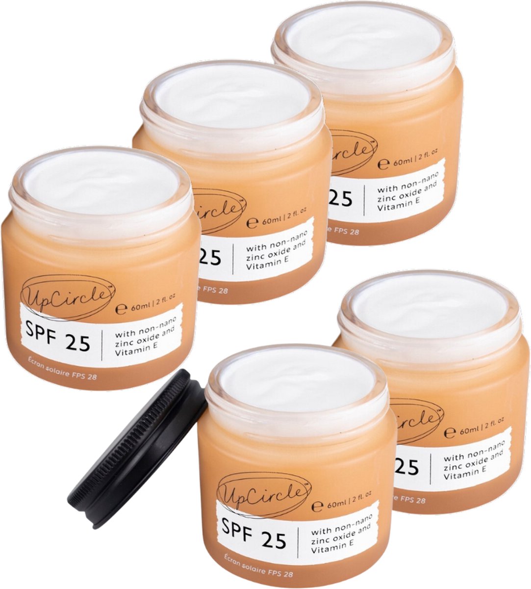 UpCircle Zonnebrand crème - SPF 25 – Upcycled frambozen – Face - UVA - UVB Filters - 60 ML - 5 stuks