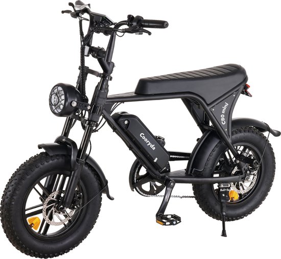 OUXI C80 Mini Elektrische Fatbike - Ingebouwd Alarmsysteem - Gratis Voetsteuntjes - 16 Inch - 250W Motor - 7 Versnellingen - 50 km Actieradius - Mechanische remmen - Zwart