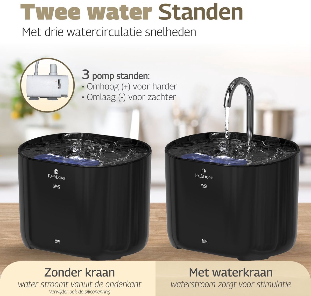 Pawdore Drinkfontein Kat en Hond - Kattenfontein 2.2L - Zwart thumbnail 6