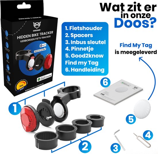 Good2know Gps Tracker Fiets met FindMy tracker – Inclusief Tag – Fiets tracker – Fiets Gps – Geschikt voor Apple – Verborgen als fietsreflector