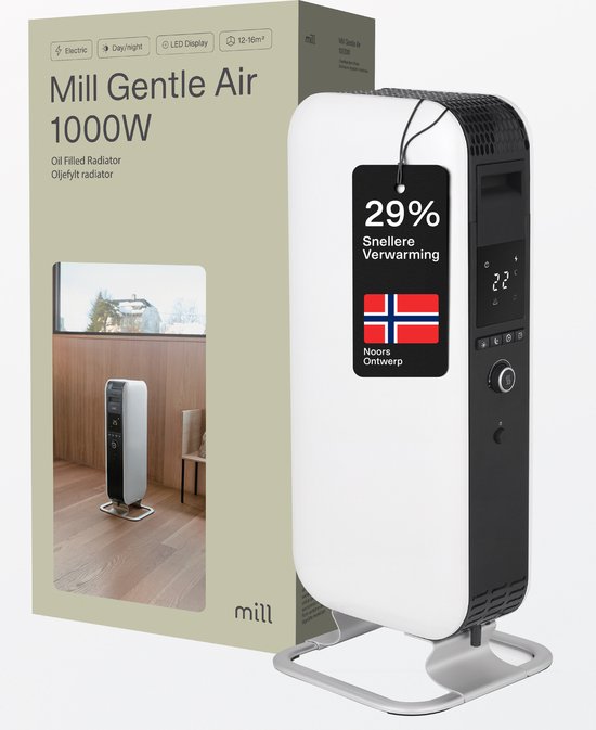 Mill AB-H1000DN - Design olieradiator - tot 16 m2 - droogt de lucht niet uit - stil - wit - 5 jaar garantie