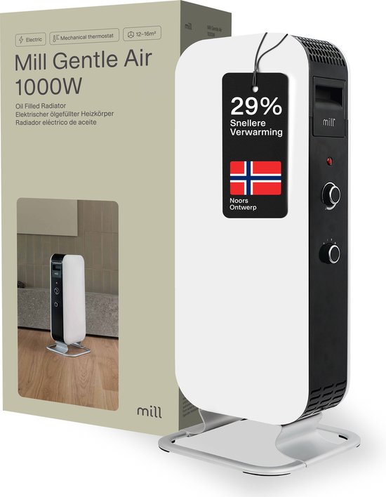 Mill AB-H1000MEC - design olieradiator -1000 Watt - tot 16 m2 - droogt de lucht niet uit - stil - wit - 5 jaar garantie
