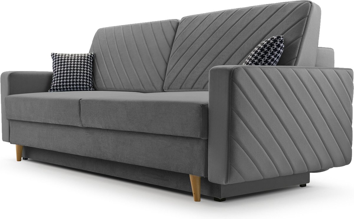 3-zitsbank van Velvet voor woonkamer, slaapbank, sofa met slaapfunctie en opbergruimte, moderne bank - 230x96x97cm - Slaapbank CALIFORNIA - Grijs (KRONOS 22)