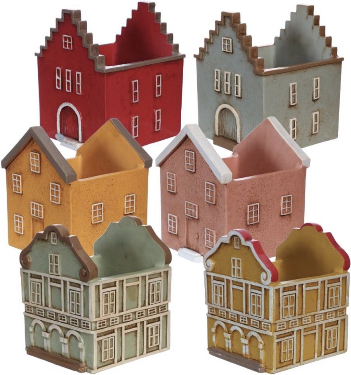 Pot huisjes Curaçao - Vrolijke kleuren bloempotjes - Coloured Houses Curaçao - L 11,4 x B 10,7 x H 13 cm - prijs per stuk