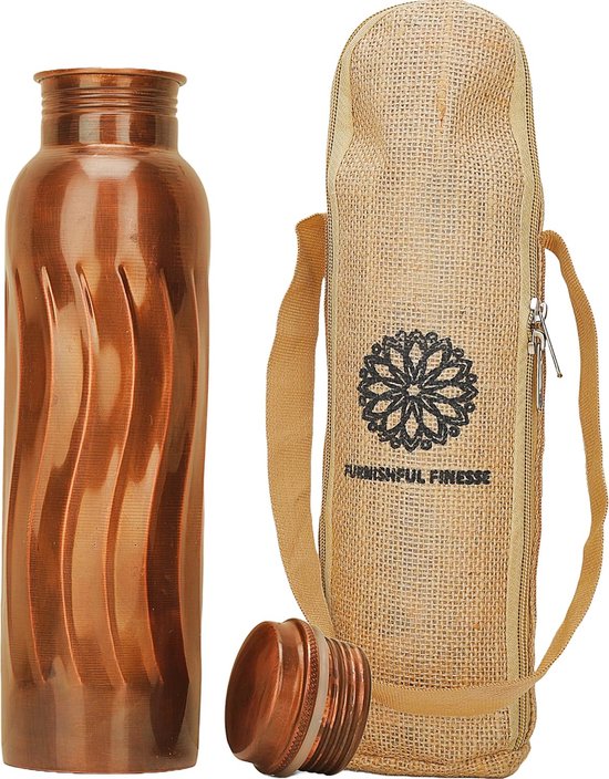 IMTRA FASHION Pure Koperen Waterfles – 950 Ml, Lekvrij, Handgemaakt, Ayurvedisch Ontwerp, Ideaal Voor Sport, Reizen En Dagelijks Gebruik, Grijs