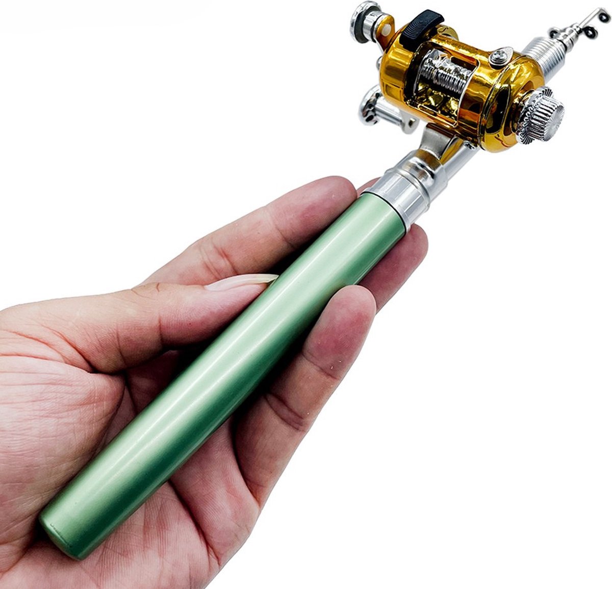 Pocket Size Vishengel Inclusief Molen - Werphengel - Telescopisch - Mini Vishengels - Penhengel - Vissen - Super klein - Zwart