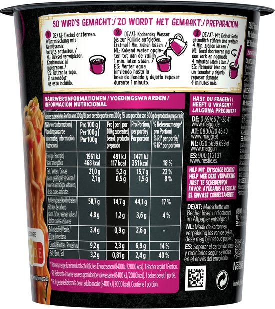 Maggi Saucy Noodles Red Curry - 8 stuks x 75g - Voordeelverpakking