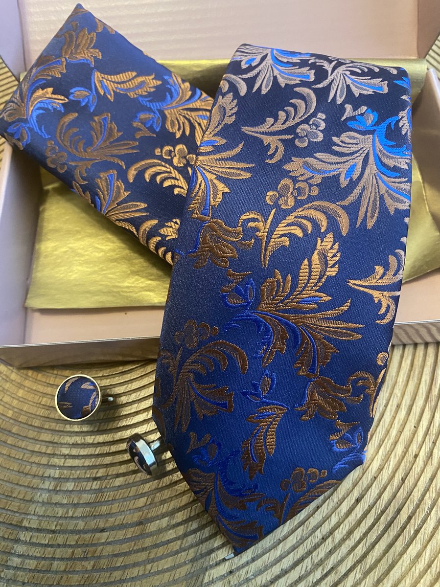 Qtie - Luxe blauwe stropdas Alabama - Blauw met koper - Zijde ingeweven - Breedte 85 mm