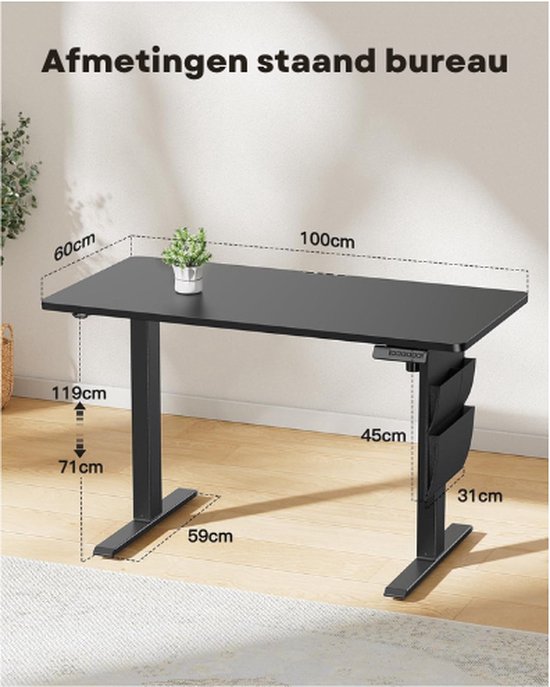 Devoko 100 x 60 cm Bureau debout réglable en hauteur, bureau assis-debout, bureau d'ordinateur