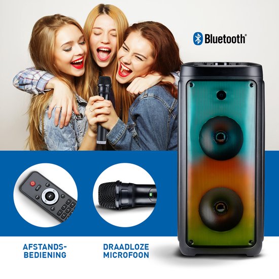 Bluetooth Speaker met Microfoon - Partybox met Sfeerverlichting - Muziek Box en Karaoke Set - Party Speaker met Bluetooth, Aux en USB Ingangen - Makkelijk te Verplaatsen met Handvat - Zwart — afbeelding 4