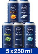 NIVEA MEN Douchegel Mix Set - 5 Unieke NIVEA MEN Geuren - 5 Stuks - Voordeelverpakking