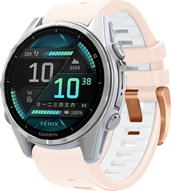 FFO2World Dubbelkleurige Siliconen Band in Fenix 8 Stijl - QuickFit 20mm - Rosé goud-Khaki/Wit - Voor Garmin Fenix8 43MM/7S/7S pro/7S Solar/7S Sapphire Solar/6S/6S Pro/5S/5S Plus/instinct 2S/descent mk3 43mm/descent mk3i 43mm/Epix Pro 42MM