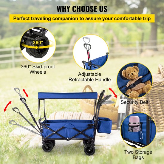 VEVOR Opvouwbare Wagenwagen Product Afmetingen 92,7 X 54,3 X 98,5 cm Multifunctioneel Opvouwbare Tuinwagen Max. Draagvermogen 100 Kg Opvouwbare Tuinwagen, voor Strand / Tuin / Sport / Vissen / Park — afbeelding 4