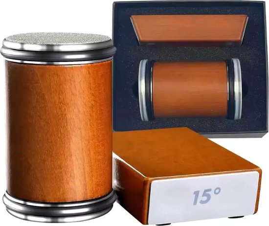 Dutchers.® Aiguiseur de couteaux roulants - Pierre à aiguiser roulante - Disque diamanté - Aiguiseur de couteaux avec bloc pour chaque coin - Marron - Couleur bois - Avec bloc d'affûtage
