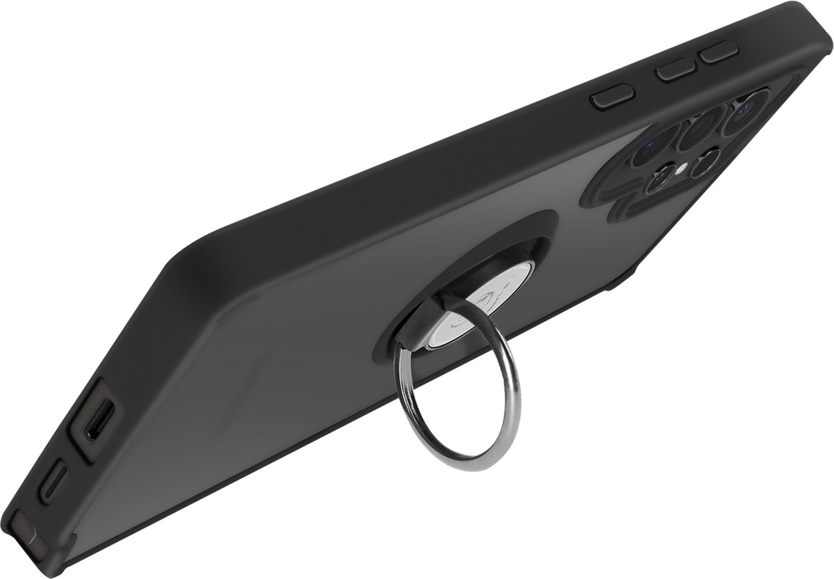 Avizar Hoesje Geschikt voor Samsung Galaxy S25 Ultra Metal Ring Video toevoegen, Zwart