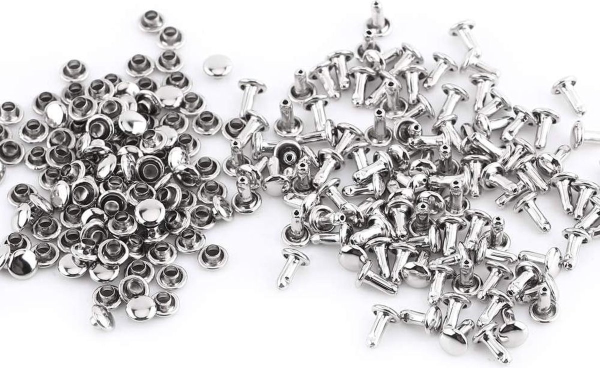 100 stuks dubbele klinknagels 6 x 8 mm - bulkverpakking voor leer handwerk - zilver