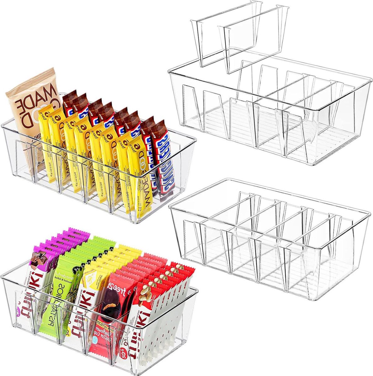 Set van 4 Stapelbare Opbergbakken Transparant Kunststof 5 Compartimenten