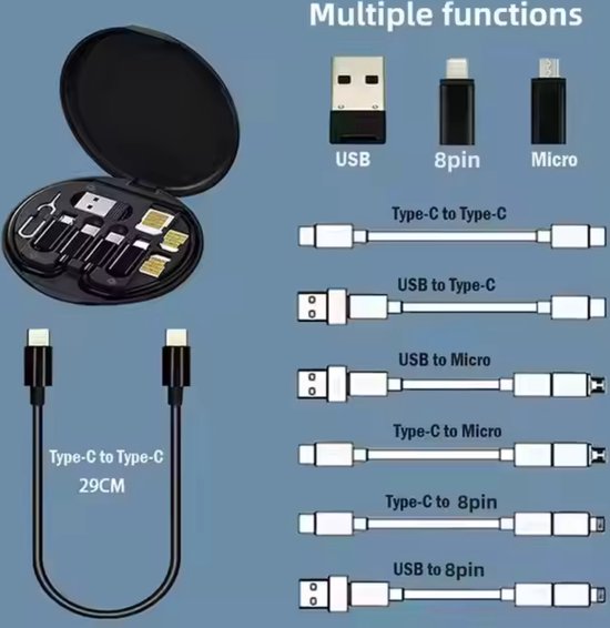Mini Multifunctionele 5-in-1 USB Kabelset met Telefoonhouder en SIM ...