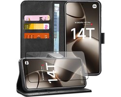 Hoesje geschikt voor Xiaomi Redmi 14T / 14T Pro - Screenprotector Glas - Portemonnee Book Case Zwart