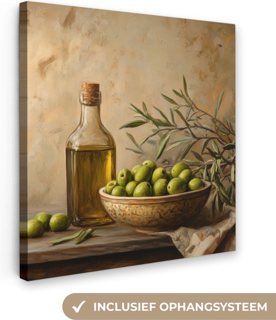 Tableau sur toile 50x50 cm - Décoration murale Olives - Nature morte - Vintage - Décoration murale salon - Décoration chambre - Accessoires chambre - Peintures sur toile
