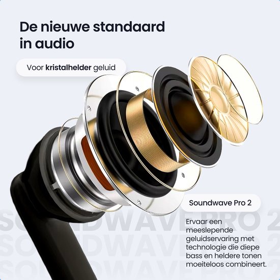 Gedetailleerde weergave van de binnenkant van een zwart draadloos oordopje.