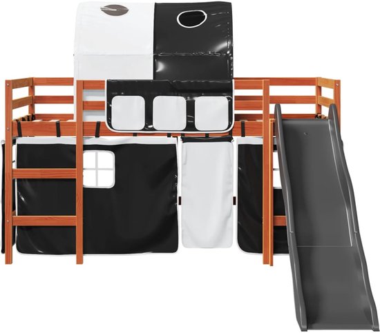 Kinderhoogslaper met tunnel 90x200 cm grenenhout wit en zwart