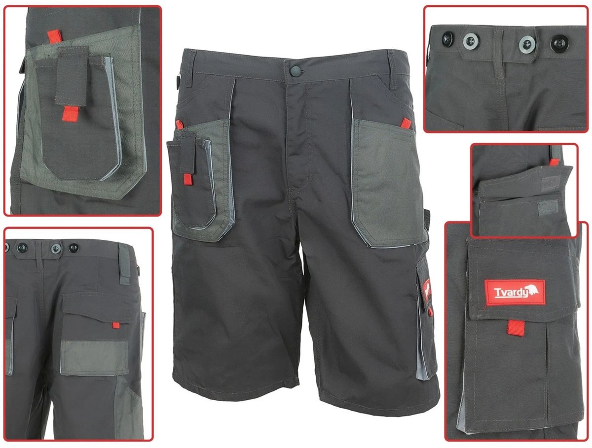 Tvardy Korte werkbroek - XL - Polyester en katoen - Meerdere zakken - Verstelbare taille