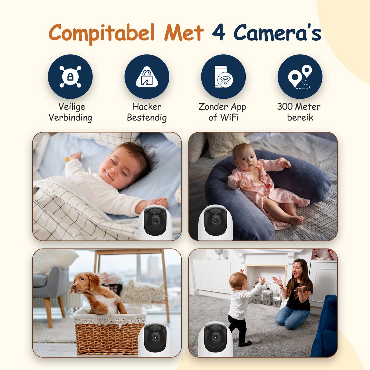 Afbeelding 3 van Nexino® Babyfoon met 2 Camera's – Baby Monitor - Hondencamera - Huisdiercamera - Op Afstand Bestuurbaar - Temperatuursensor - Terugspreekfunctie - Video & Audio