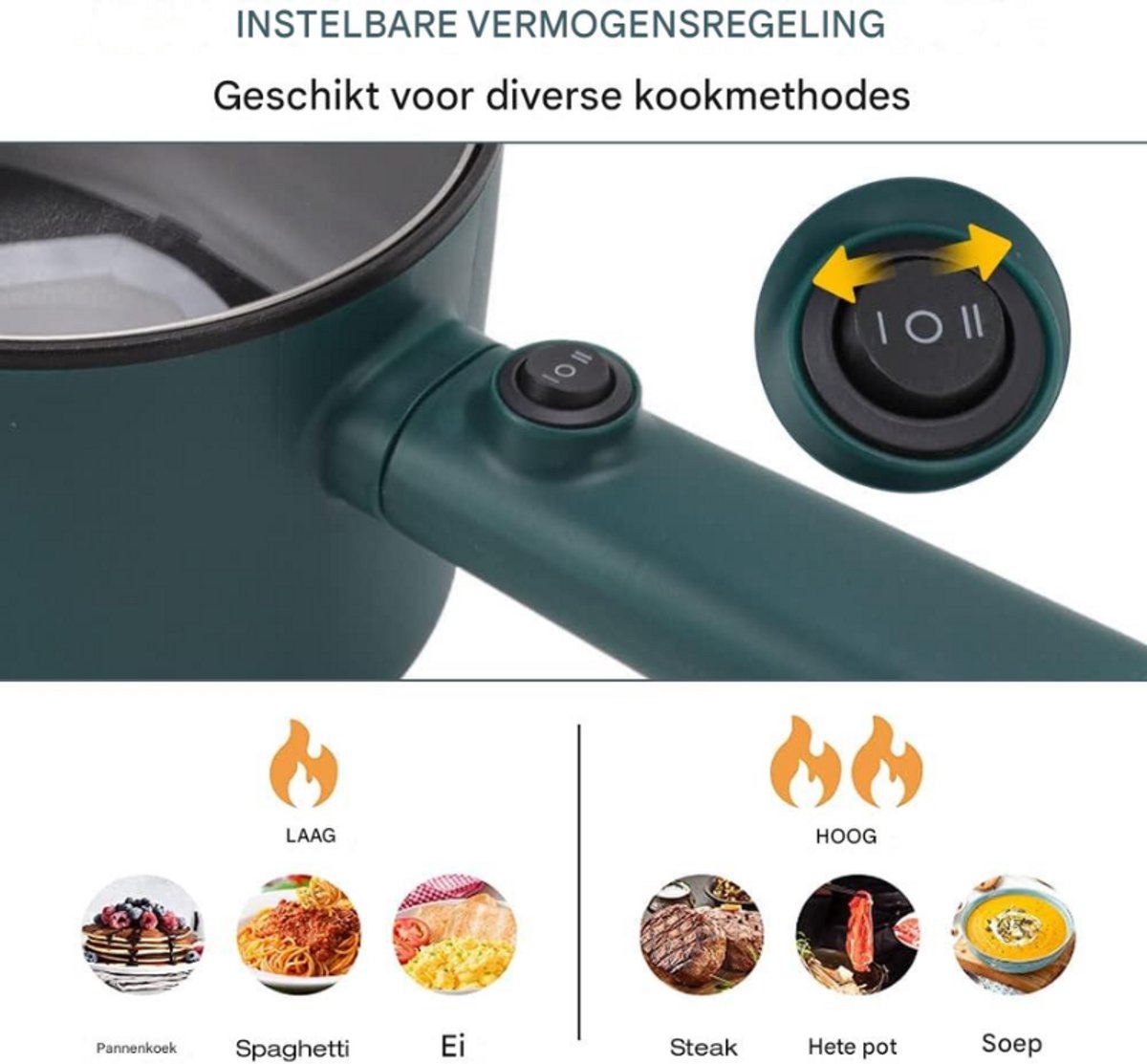 Afbeelding 3 van Elektrische Noodle Pot Multicooker 1,8L Met Deksel, Lange Handgreep Snelle Verwarming Inclusief Spatel & Eierkokerfunctie