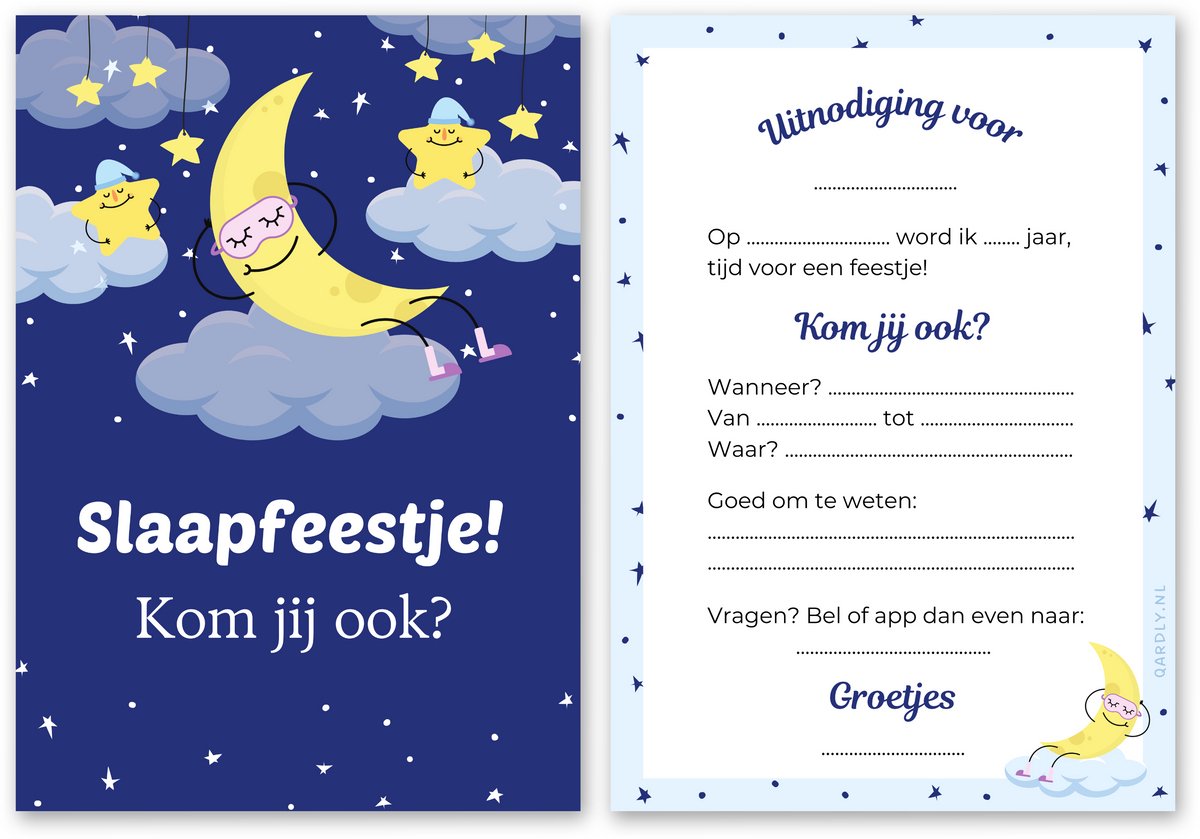 Uitnodiging kinderfeestje slaapfeestje - 10 stuks - Uitnodiging verjaardag - Inclusief enveloppen - Uitnodiging slaapfeestje - Pyjamafeestje Sleepover